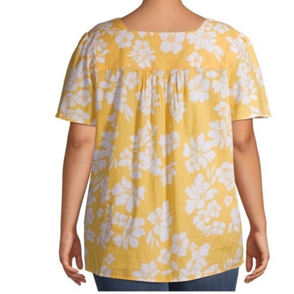 Terra & Sky Womens Plus Size 1X Yellow Floral Blouse - Picture 2 of 7